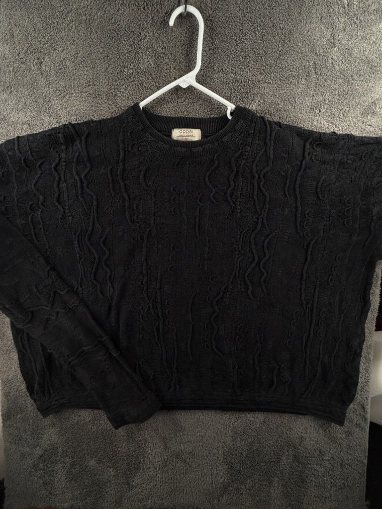 Coogi Australia 5xl Sweater Knit Intricate Black Cotton Pullover Crop Short
